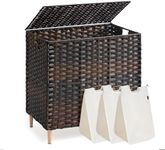 SONGMICS 3-Section Laundry Hamper with Lid, 42.2 Gal (160L) PE Rattan Laundry Basket with Removable Washable Liners, for Bedroom & Living Room, Chestnut Brown ULCB223ME01