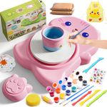 Skirfy Mini Pottery Wheel Kit for Beginners Kids,Electric Ceramic Wheel with Foot Pedal&Painting Kit, Adjustable Speed,Clay Spinner DIY Tools for Art Craft Birthday (Cat)