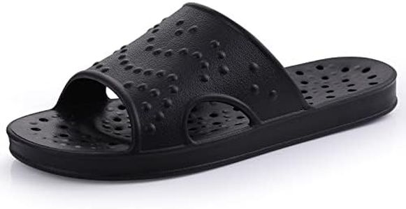 shevalues Shower Shoes for Women Men with Arch Support Quick Drying Pool Slides Lightweight Beach Sandals with Drain Holes, Black 11-12 Women / 9.5-10.5 Men