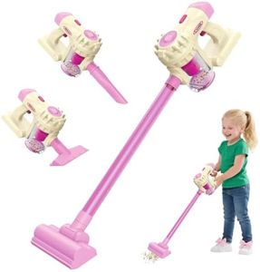 Kids Vacuum Toy That Really Works 3 in 1 Toddler Vacuum Cleaner with Realistic Suction, Role Play STEM Educational for Girl Boy 3 4 Year Old (Pink)