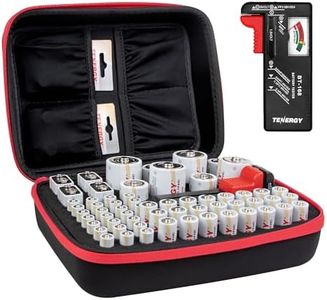 Tenergy Battery Organizer Storage Case with Battery Tester, Holds 60 Batteries AA AAA C D 9V (Batteries not Included)