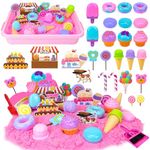 Sensory Bin for Girls Boys Kids Toy, Play Sand Art Kit with Sandbox, Sands, Ice Cream & Cake Models &Tools, Kid Sensory Sand Bulk Toy Birthday Gift for Girl Toddler Ages 3-8 (ice cream)