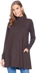 12 AMI Long Sleeve Solid Mock Neck Pocket Swing Tunic T-Shirt Top Brown XXL