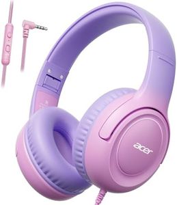 acer Kids Headphones - 85/94dB Volume Limiter, Foldable Wired Over Ear Headphones for Travel, 3.5mm Jack, Toddler Headphones for School, Travel, iPad, Tablet, Purple Pink