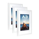 White Wooden Picture Frame A3 with Mat,Set of 3, Mount for A4 Picture or Certificate,Wall Mountable