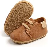 RVROVIC Baby Boys Girls Sneakers Anti-Slip Oxford Loafer Flats Infant Toddler PU Leather Soft Sole Baby Shoes(0-6 Months Infant,1-Brown)