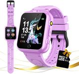 Retysaz Kids Game Smart Watch 24 Game Pedometer 2 HD Cameras Smartwatches for Children 3-12 Great Present Birthday to Girls Boys Electronic Learning Toys (Purple-A1)