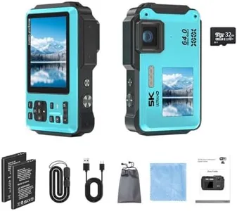 5K Underwater Camera 16FT Waterproof Camera with 32GB Card 64MP Autofocus Dual-Screen Selfie Underwater Camera for Snorkeling Waterproof Compact Floatable Digital Camera 1200mAh Battery Type-C (Blue)