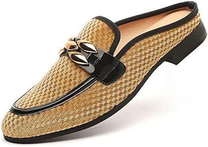 XQWFH Men's Slip-on Mule Sandals Loafer with Gold Buckle,Fashion Leather Formal Wear Casual Backless Dress Slippers, Yellow1, 12