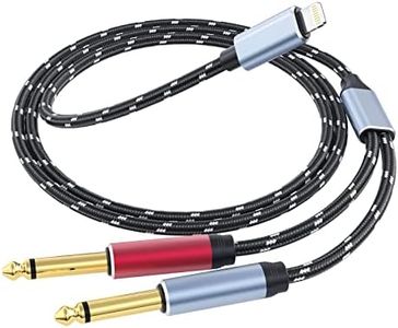 Lightning to Dual 6.35mm 1/4" TS Mono Stereo Y-Cable Splitter Lightning to Dual 1/4 inch Audio Cable Compatible for iPhone12/11/X/XS/XR/8/7/iPad,Amplifier, Speaker, Headphone, Mixing Console 3.3FT