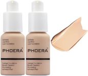 2 Pack PHOERA Foundation, Flawless Soft Matte 24HR Oil Control Full Coverage Foundation Makeup for Women.102 Nude-30ml