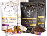 Grateful Earth Mushroom Coffee Bundle, Instant Coffee with Cinnamon, Turmeric, Lion’s Mane Mushrooms, L-Theanine, Chaga, Super Brain Blend, Energy & Immune Support, Dairy & Gluten Free, 4 Bags, 80 Ct