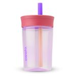 Owala Kids Insulation BPA-Free Plastic Tumbler with Spill Resistant Flexible Straw, Easy to Clean, Kids Water Bottle, Great for Travel, Dishwasher Safe, 15 Oz, Pink and Purple (Lilac Rocket)