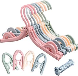 16pcs Colorful Travel Hangers, HTDYK Portable Folding Plastic Hangers with 1 Clothesline, Travel Accessories Clothes Drying Rack for Travel School Home
