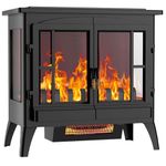 Joy Pebble Free Standing Electric Fireplace Stove with Realistic Log Flame Effect, Far Infrared Heating Technology, Separate Flame Switch, 1000/1500W, Three Sides Appreciate Fire, Bottom Air Outlet