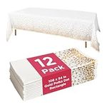 Master Deals USA 108" X 54" White Disposable Plastic Tablecloth with Gold Accents