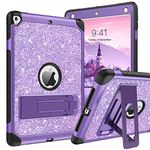 DUEDUE Case Compatible with iPad 9.7 Case 2017/2018,iPad Air 2 Case,iPad 6th/5th Generation Case,Glitter Hard PC Shockproof Durable Kickstand Protective Cover for iPad 9.7 for Women Girls,Purple