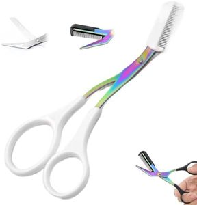 Eyebrow Trimmer Scissor, 2 in 1 Eyebrow Scissors with Comb Stainless Steel Professional Eyebrow Trimmer, Eyebrow Cutter Hair Removal Eyebrow Scissors Makeup Tool for Men Women (White)
