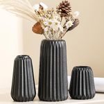 Sawoake Black Ceramic Vase Set of 3 - Modern Minimalist Bohemian Home Decor Vase - Farmhouse Rustic Mantel and Shelf Decor - Spacious Vase for Living Room - Entryway Countertop Accents