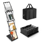 LIWSHWZ Foldable Magazine Rack,Metal 4 Pockets Brochure Stands, Trade Show Display Standing,Magazine Holder Black Portable with Carrying Bag,Literature Rack for Exhibitions Trade Show Office Store