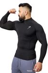 Men Full Sleeves Slim Fit Compression High Neck Sports and Gym Tshirt Black