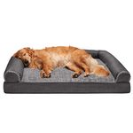 Furhaven XL Orthopedic Dog Bed Luxe Faux Fur & Performance Linen Sofa-Style w/Removable Washable Cover - Charcoal, Jumbo (X-Large)