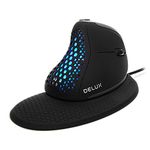 DELUX Seeker Wired Ergonomic Vertical Mouse with Thumb Wheel, 6 Programmable Buttons, 4000DPI, RGB Light, Exchangeable Back Cover, Removable Palm Rest for Reduce Hand Pain (M618XSU-Black)