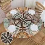 WILL BUDXEG Nautical Map World Compass Rose Travel Round Fitted Table Cover Elastic Edge Circle Tablecloth 40"-44" Diameter