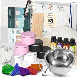 Kit Candele Fai Da Te, Kit Per La Creazione Di Candele, Set Di Accessori Per La Produzione Di Candele - Pentola Per La Fusione Della Cera Da 500ML, 500G Di Cera Di Soia, 4 Oli Essenziali