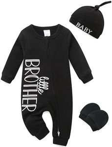 New Born Baby Boy Clothing Little Brother Big Brother Matching Outfits With Hat And Gloves 3Pcs Cute Footless Baby Pajamas 9-12 Months