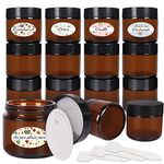 2 oz Amber Glass Jars with Black Lids,15 Pack Empty Cosmetic Containers with Inner Liners,Refillable Round Cream Jars for Lotion,Ointments,Makeup,Slime Making