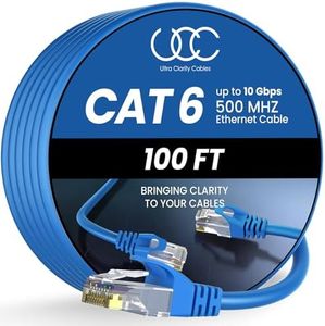 Cat 6 Ethernet Cable 100 ft, 10Gbps High Speed Ethernet Cable, Internet Cable Outdoor&Indoor, Rj45 Cat6 Cable Long Ethernet Cable for Computer, Router, Modem, PS4/5, Xbox, Gaming- Blue