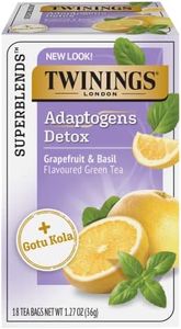 Twinings Superblends Adaptogens Detox with Gotu Kola, Grapefruit & Basil Flavoured Green Tea, 18 Tea Bags (Pack of 6), Enjoy Hot or Iced