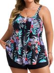 Hanna Nikole Plus Size Two Piece Swimsuit for Women High Waist Tummy Control Bathing Suits Red Flower 20W