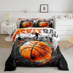 Basketball Comforter Set Queen for Boys Kids Sports Games Room Decor Sports Life Comforter Aldults Bedroom Youthful Graffiti Bedding Set 1 Comforter with 2 Pillow Cases,Lightweight Warm Soft