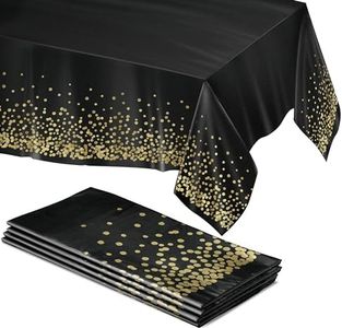 4 Pack Disposable Plastic Tablecloth, Gold Stamping Dot Rectangular Table Cloth,disposable tablecloths for Indoor or Outdoor Tables Party Decorations, Birthdays, Wedding, 137x 274cm (54" x 108")Black