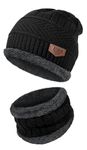 Ilsha® Winter Wear for Men and Women Winter Woolen Beanie Cap Winter Clothing Set for Women & Men. Scarf for Men and Women Neck Warmer Winter Clothes. (Black)