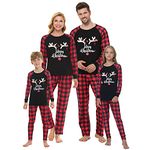 MyFav Christmas Family Matching Pyjamas Plaid Deer Long Sleeve Tops and Long Pants Sleepwear for Women Men Kid (Red Plaid,Kids,7Y)