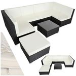 TecTake® Rattan Garden Lounge Set Including 6 Chairs, 1 Stool, 1 Table and Cushions, Modular Sectional self assembly sofa. Garden furniture for Patio, Garden, Balcony, outdoor furniture - black