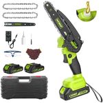 WORKIT 6 Inch Mini Chainsaw Brushless & Cordless, Upgraded Motor & 2X 2000mAh Batteries with 60+ Mins Runtime, Electrical Chainsaw with Auto Oiler & Safety Lock for Wood Cutting, Garden Pruning