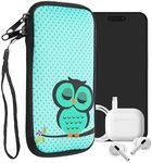 kwmobile Neoprene Sleeve for Smartphone Size XXL - 7" - Shock Absorbing Pouch Case - Protective Phone Bag - Sleeping Owl Turquoise/Brown/Mint