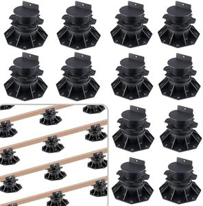 Deck Blocks, 12 PCS Deck Support Pedestal Paver, Adjustable Deck Foundation Base Deck Block Floor Raising 2-3/8" to 5-1/2", Joist Support Pedestals for Wood WPC Aluminum Shed Foundation Kit