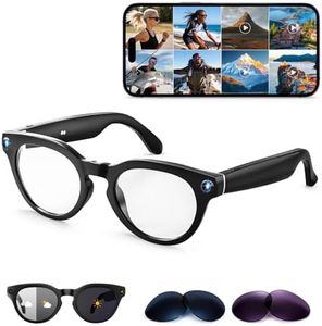 AI Smart Glasses with Camera, 2K Camera Glasses,12MP Video Recording Glasses, Real Time Translation, AI Voice Assistant,Sunglasses with 3 Pack Lenses - Photochromic Lenses,Purple and Blue Lenses