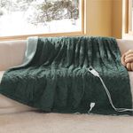 Bedsure Electric Heated Blanket Twin Jacquard Shaggy Sherpa, Fast Heating Electric Blanket with 10 Time Settings, 6 Heat Settings, and 8 hrs Timer Auto Shut Off (62x84 inches, Dark Green)