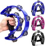 3 Pieces Half Moon Handheld Tambourine - Double Row 30 Pairs Jingles Musical Percussion - Black, Blue, Purple