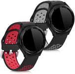 kwmobile Straps Compatible with Samsung Galaxy Watch 4 Classic (46mm) Straps - 2X Replacement Silicone Watch Bands - Black/Red/Black/Grey