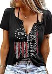 We The People 1776 T Shirt American Flag Patriotic Tee Tops for Women Short Sleeve Casual Graphic Tshirt, Black, L