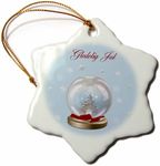 3dRose Snow Globe Deer, Tree, Merry Christmas in Norwegian Snowflake Ornament