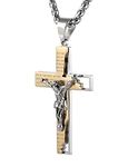 HZMAN Men's Stainless Steel Cross Crucifix Bible Prayer Pendant Necklace 22+2" Chain (Gold)