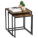 Vida Designs Brooklyn Nest of Tables 2 Piece Set Coffee Side End Tables Industrial Rustic Living Room Furniture (Dark Wood)